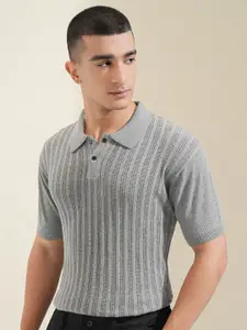 HIGHLANDER Men Knitted Textured Polo Collar Regular Fit T-shirt