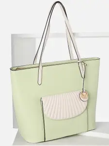 Allen Solly Woman Colourblocked PU Oversized Structured Green Casual Handbag with Quilted