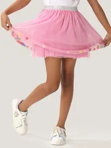 One Friday Girls Solid Mid-Rise Flared Mini A-Line Skirt