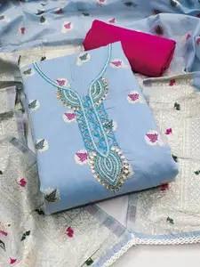 KALINI Floral Woven Design Zari Unstitched Dress Material