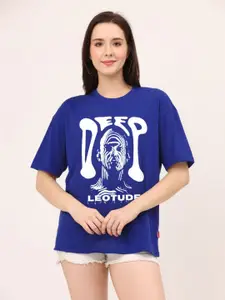 Leotude Women Biker Printed Oversized T-shirt