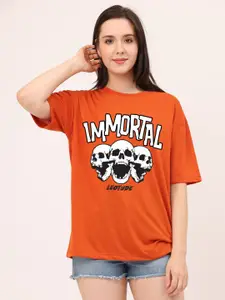 Leotude Women Typography Printed Applique T-shirt