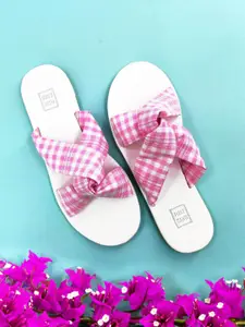 POSTCARD Women Textured Open Toe Flats with Bows