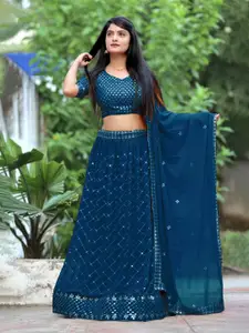 Kedar Fab Embroidered Sequinned Semi-Stitched Lehenga & Unstitched Blouse With Dupatta