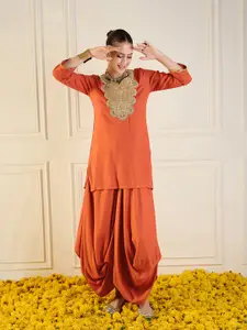 Shae by SASSAFRAS Embroidered Kurta With Dhoti Skirt