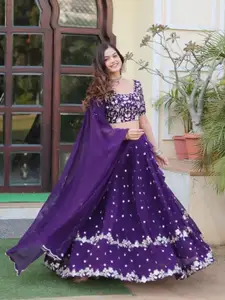 Kedar Fab Embroidered Sequinned Semi-Stitched Lehenga & Unstitched Blouse With Dupatta