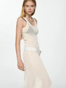 MANGO Sheer Knitted Sheath Midi Dress