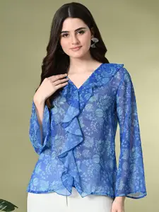 Sangria Printed V-Neck Tops