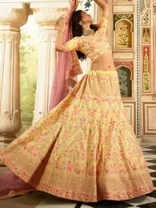 Fusionic Embroidered Thread Work Semi-Stitched Lehenga & Unstitched Blouse With Dupatta