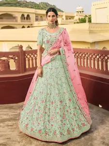 Fusionic Embroidered Thread Work Semi-Stitched Lehenga & Unstitched Blouse With Dupatta
