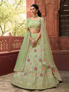 Fusionic Embroidered Thread Work Semi-Stitched Lehenga & Unstitched Blouse With Dupatta