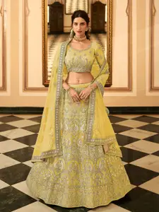 Fusionic Embroidered Thread Work Semi-Stitched Lehenga & Unstitched Blouse With Dupatta