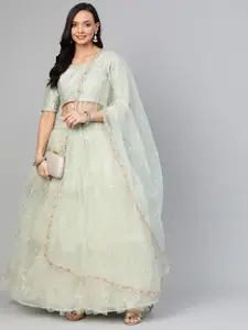 Fusionic Embroidered Sequinned Semi-Stitched Lehenga & Unstitched Blouse With Dupatta