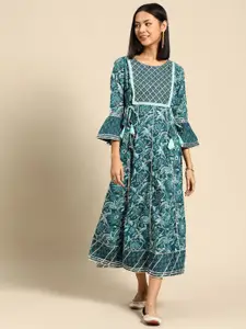 Anouk Floral Print Bell Sleeve Fit & Flare Midi Dress