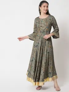 Anouk Floral Print Bell Sleeve Liva Maxi Dress