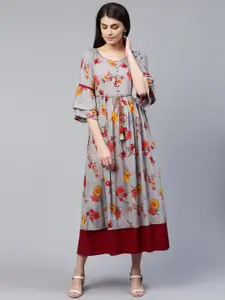Anouk Floral Print Bell Sleeve Liva Maxi Dress