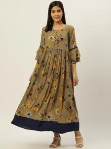 Anouk Floral Print Bell Sleeve Maxi Dress