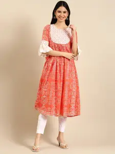 Anouk Ethnic Motifs Bell Sleeve Fit & Flare Midi Dress