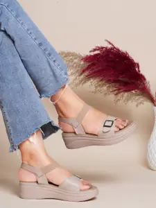 SHUZ TOUCH Open Toe Wedge Heels With Backstrap