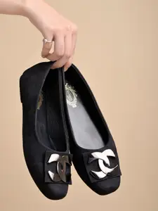 Shoetopia Girls Textured Ballerinas with Bows Flats