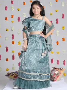Cutiekins Girls Embroidered Mirror Work Ready to Wear Lehenga & Blouse With Dupatta