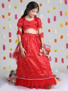 Cutiekins Girls Embroidered Mirror Work Ready to Wear Lehenga & Blouse With Dupatta