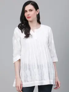 ADA Ethnic Motifs Embroidered V-Neck Thread Work Pure Cotton Thread Work Kurti