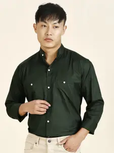 TRYBUY.IN Men Standard Mandarin Collar Solid Cotton Casual Shirt