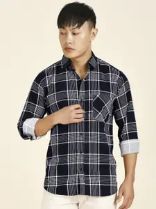 TRYBUY.IN Men Standard Spread Collar Tartan Checked Cotton Casual Shirt