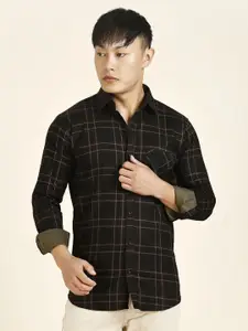 TRYBUY.IN Men Standard Spread Collar Tartan Checked Cotton Casual Shirt