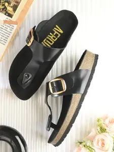 AfroJack Women T-Strap Patina Leather Flats