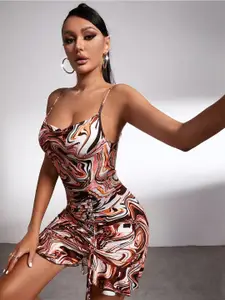 TANDUL Printed Gadhered Bodycon Mini Dress