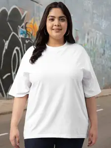 JUNEBERRY Women Solid Round Neck Pure Cotton Plus Size Tshirt