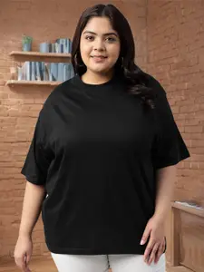 JUNEBERRY Women Solid Round Neck Pure Cotton Plus Size Oversized Tshirt