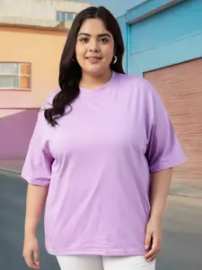 JUNEBERRY Women Solid Round Neck Pure Cotton Plus Size Oversized Tshirt