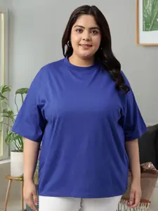 JUNEBERRY Women Solid Round Neck Pure Cotton Plus Size Oversized Tshirt