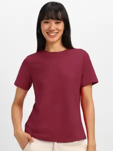 JUNEBERRY Women Solid Round Neck Cotton Tshirt