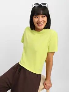 JUNEBERRY Women Solid Round Neck Cotton Tshirt