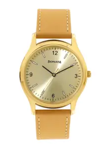 Sonata Gents Essentials Stainless Steel Dial & Leather Straps Analogue Watch 77082YL07