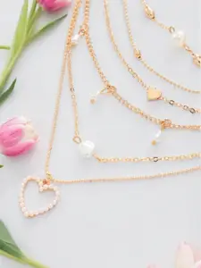 OOMPH Set Of 5 Stone Studded & Beaded Layered Necklace