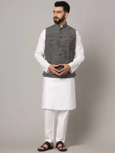 Latest Chikan Garments Striped Woven Nehru Jacket