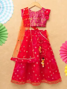 BAESD Girls Floral Woven Design Gotta Patti Ready to Wear Lehenga & Blouse With Dupatta