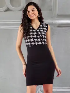 DressBerry Women Printed V-Neck Sleeveless Above Knee Bodycon Dress