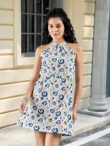 DressBerry Printed Halter Neck A-Line Midi Dress
