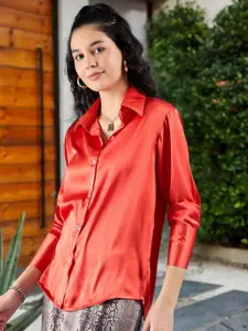 DressBerry Women Smart Spread Collar Solid Satin Casual Shirt