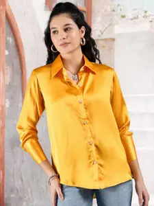 DressBerry Women Comfort Spread Collar Solid Satin Relaxed Fit Casual Shirt