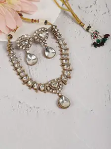 AURAA TRENDS 22KT Gold-Plated Kundan Stone-Studded Necklace and Earrings