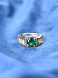 Clara Men 925 Sterling Silver Platinum-Plated Cubic Zirconia-Studded Finger Ring