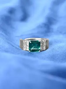 Clara Men 925 Sterling Silver Platinum-Plated Cubic Zirconia-Studded Finger Ring