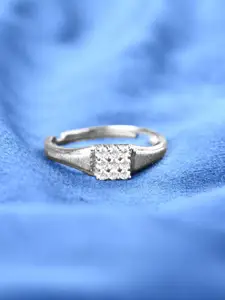 Clara Men 925 Sterling Silver Platinum-Plated Cubic Zirconia-Studded Finger Ring